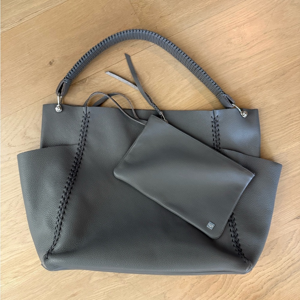 EUC Callista Iconic Granite Ash Leather Shoulder Bag with Pouch